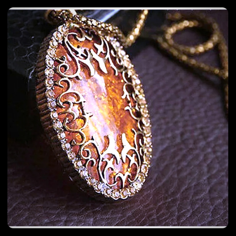 Vintage Amber Filigree Pendant Sweater Chain - Picture 5 of 7